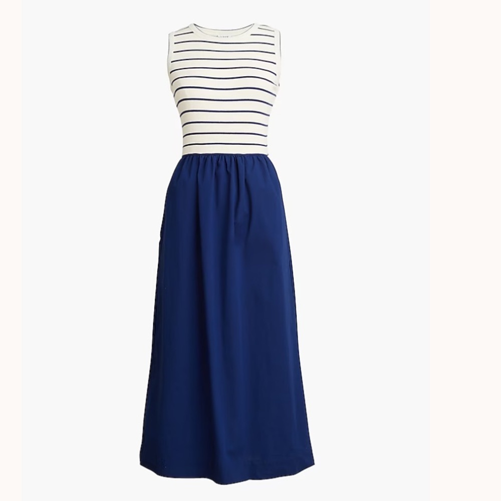 J. Crew Factory Navy Maxi Dress with Striped White Navy Bodice